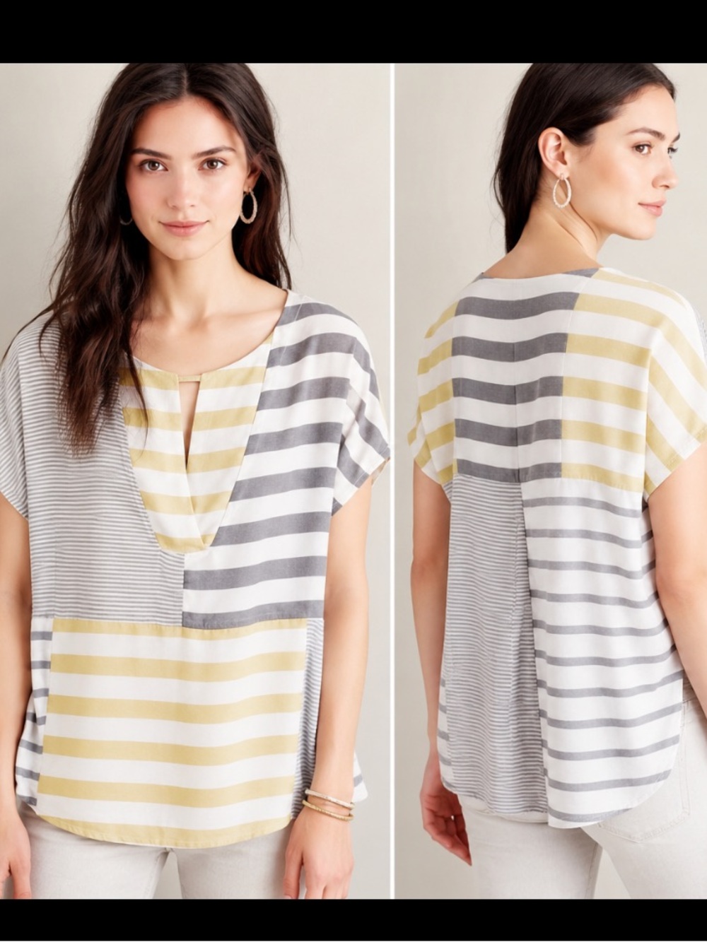 Anthropologie One September Madrigal Black White Striped Top